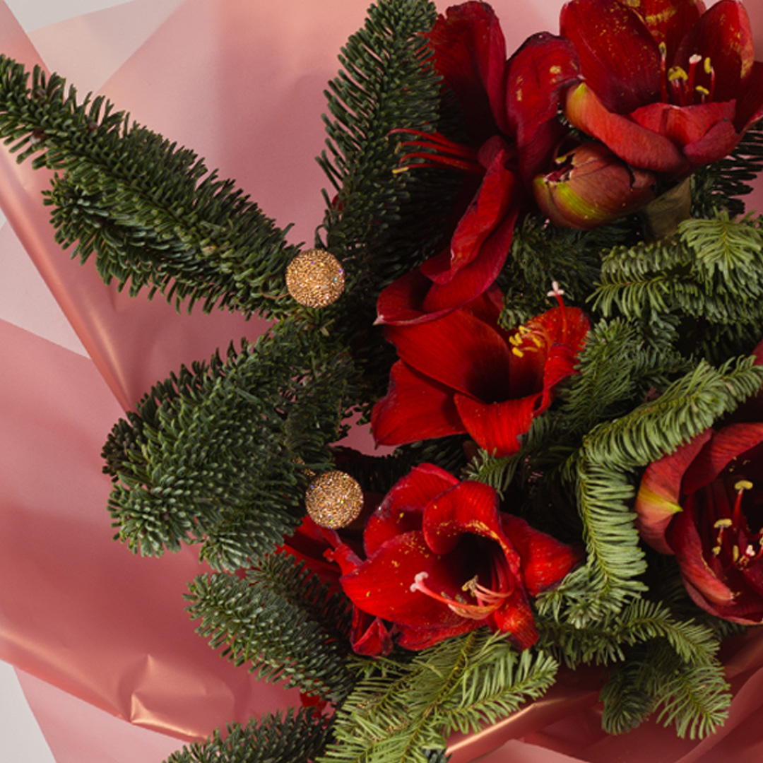 Букет Волшебный с амариллисом и еловыми ветками N 72277