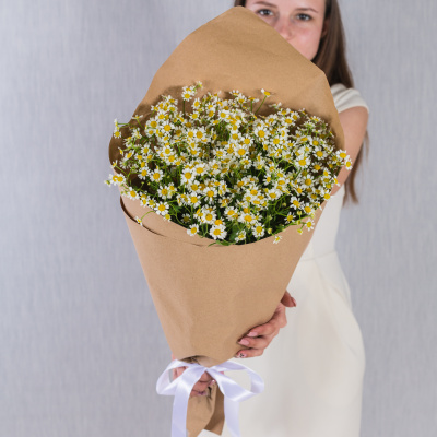 Букет из ромашек танацетумов в крафте 36302 Букет из ромашек танацетумов в крафте 36302