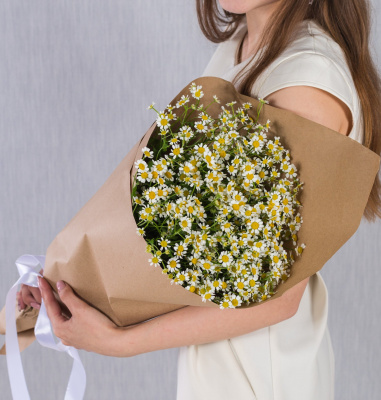 Букет из ромашек танацетумов в крафте 36302 Букет из ромашек танацетумов в крафте 36302